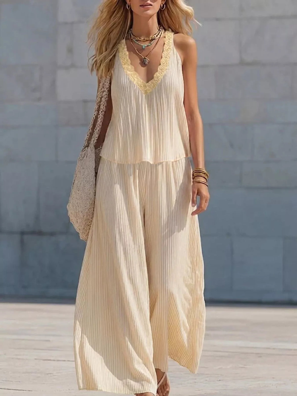 Wide leg pants coordinated set full length