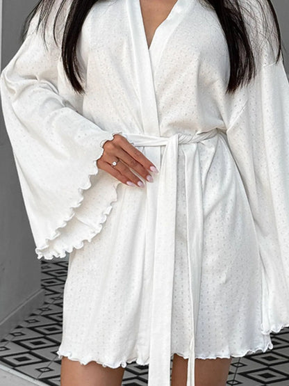 Tie Waist Kimono Sleeve Lounge Nightgown - Fashorio