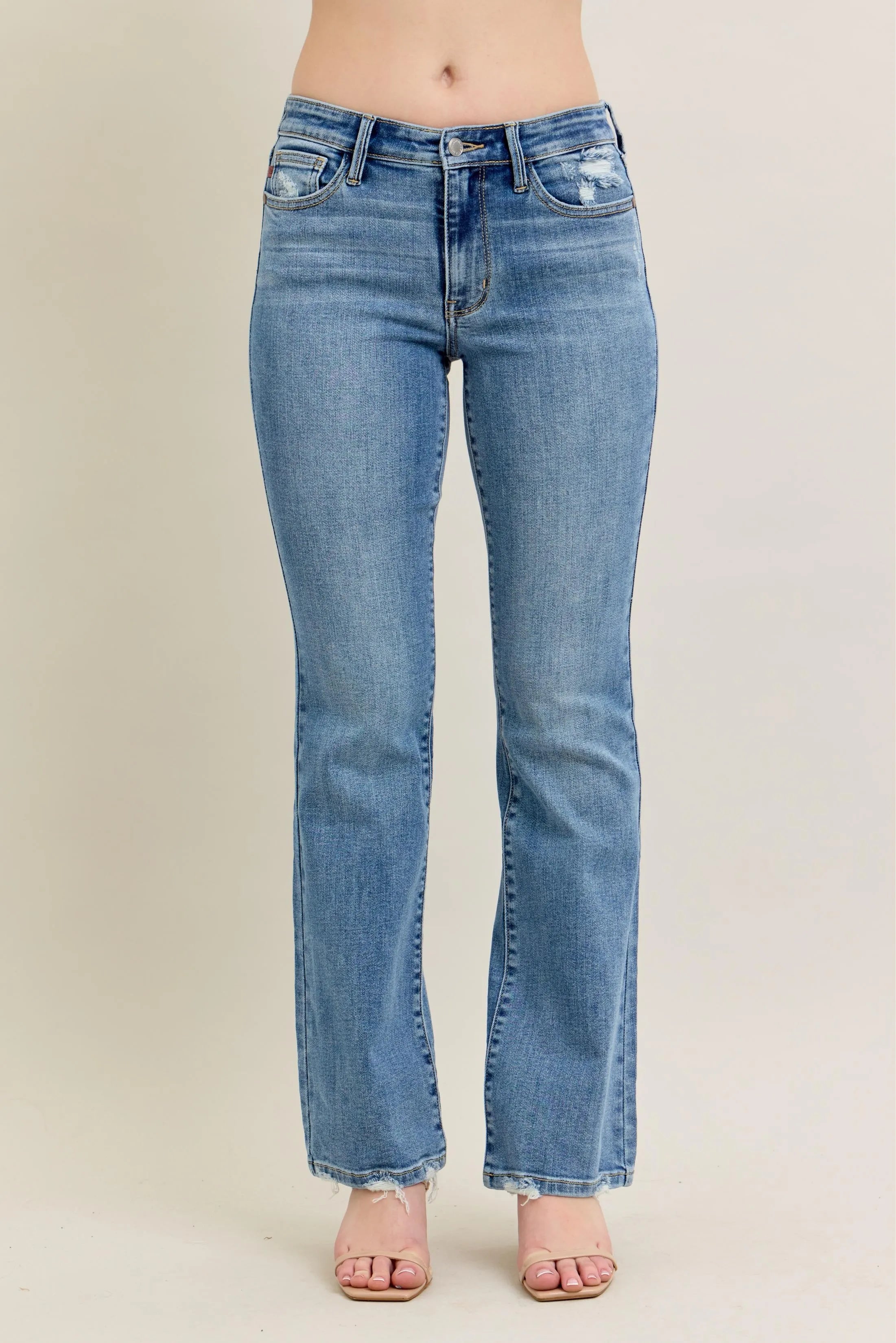 Judy Blue Full Size Mid Rise Wash Destroy Hem Bootcut Jeans Plus Size - Fashorio