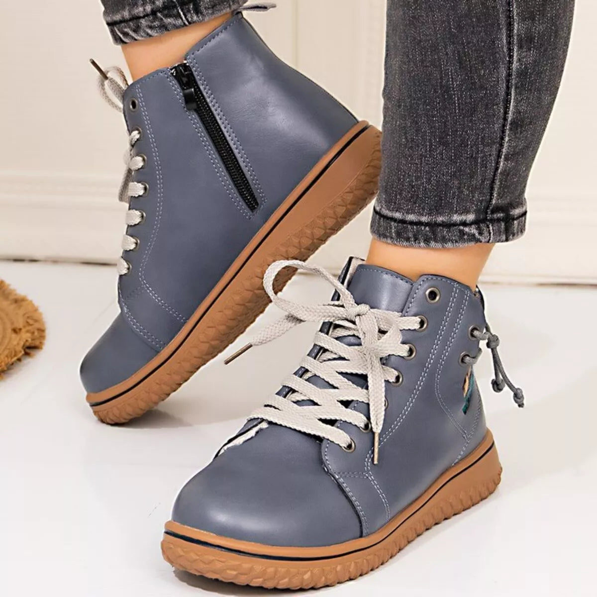 Round toe platform ankle boots side profile
