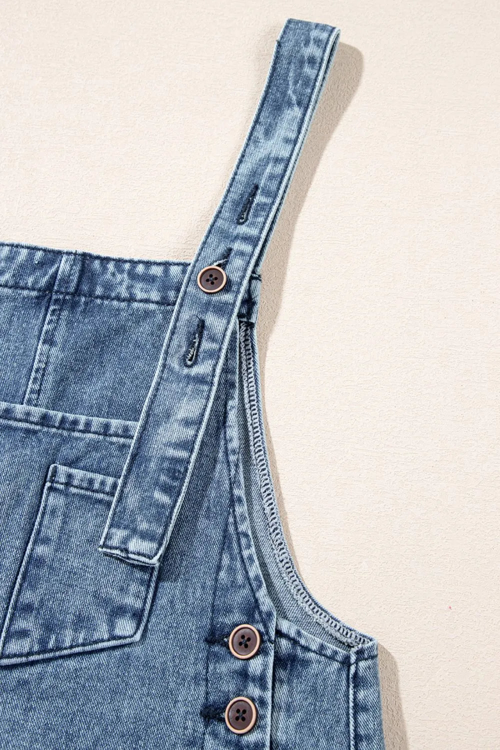 Distressed Bib Pocket Wide Leg Denim Overalls - Fashorio