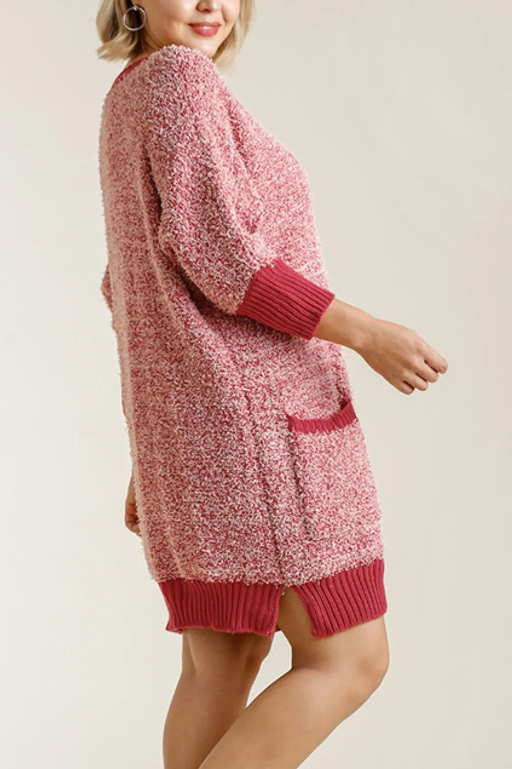 Scarlet Round Neck 3/4 Sleeve Sweater Dress with Pockets Plus Size detail