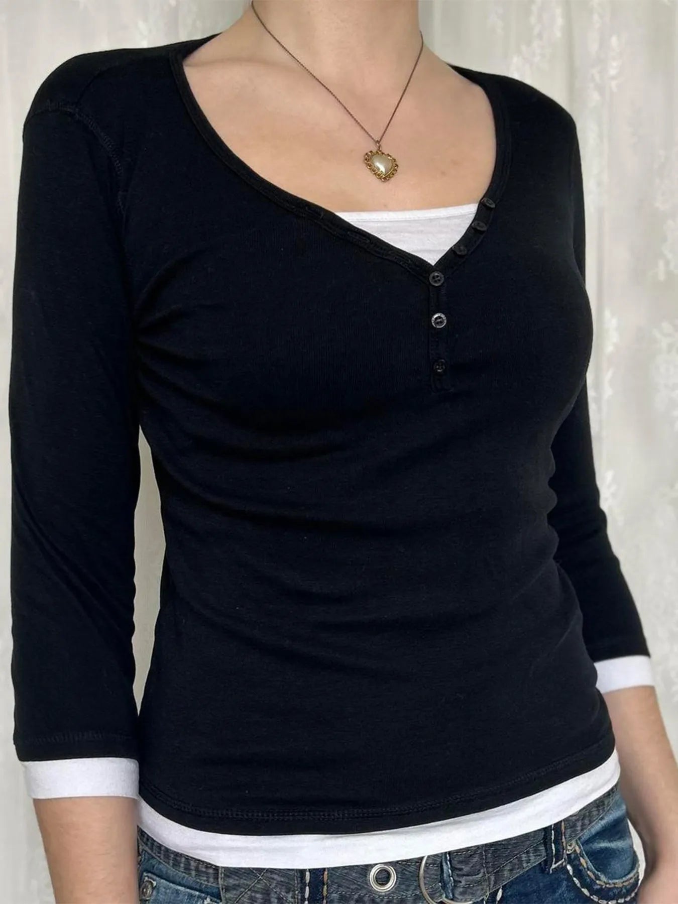 Contrast Trim Long Sleeve T-Shirt - Fashorio