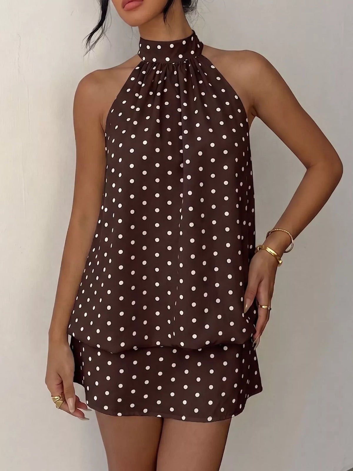 Halter mini dress styled for a day date