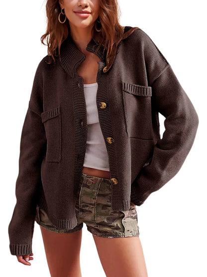 Ribbed Hem Button Up Cardigan - Fashorio