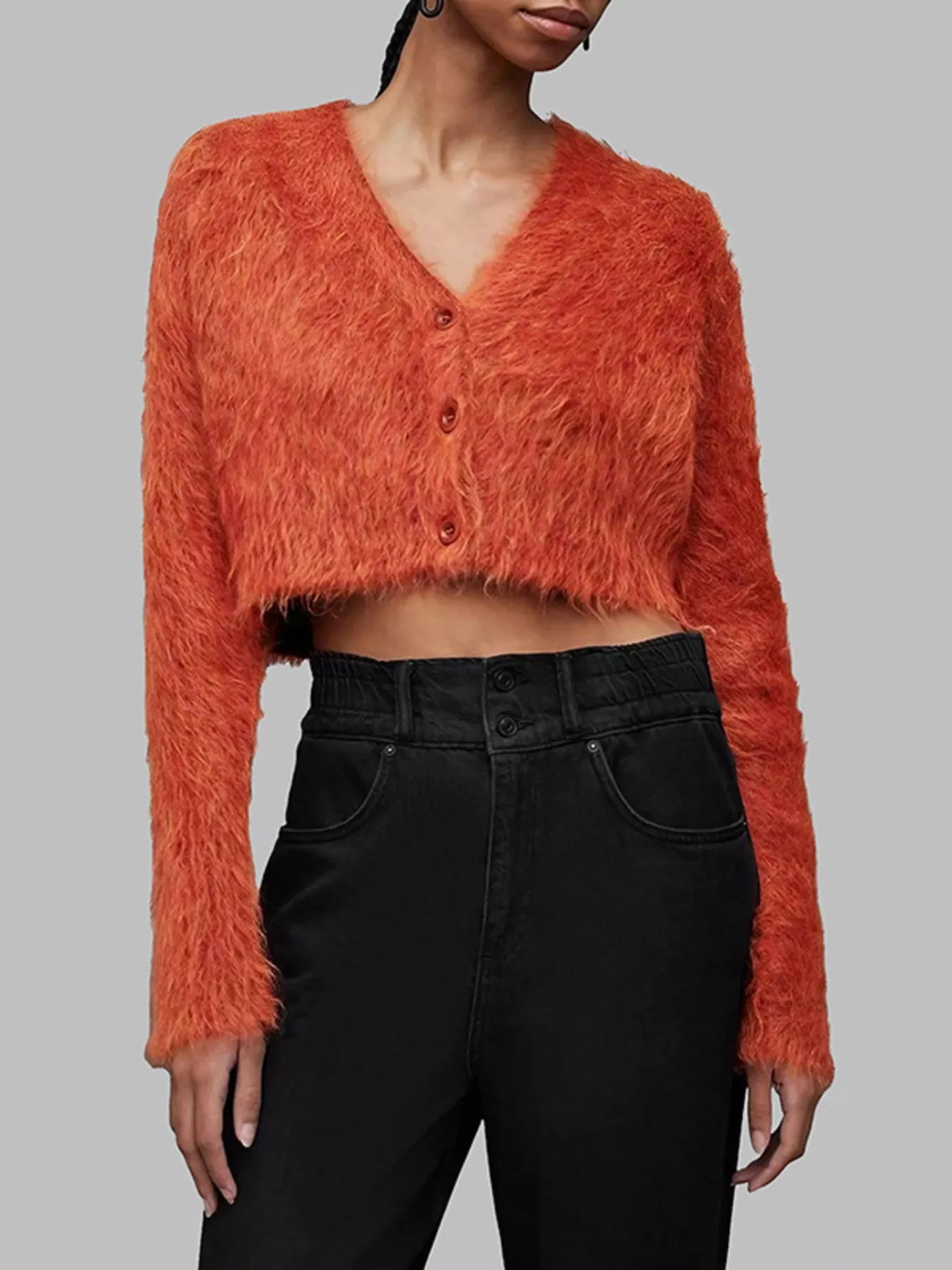 fluffy knit cropped cardigan back view