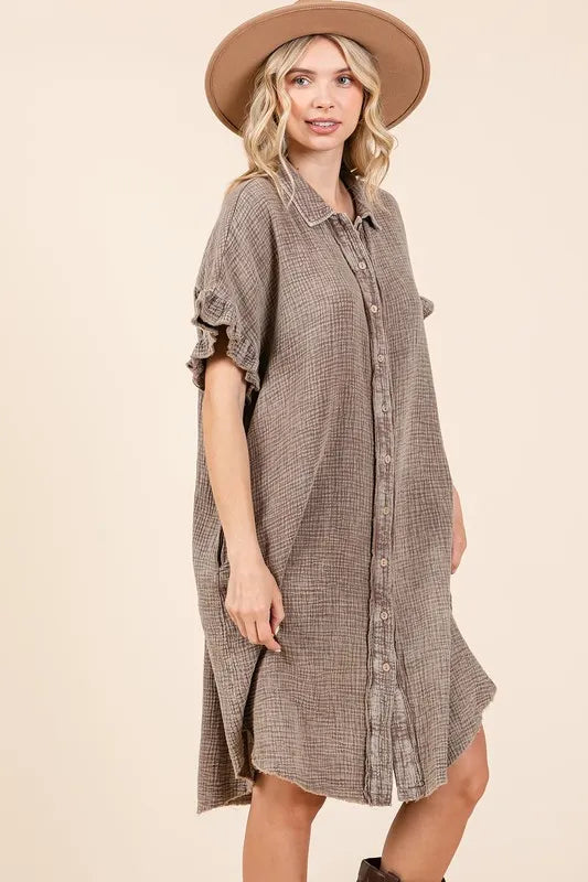 Relaxed fit shirt dress full length