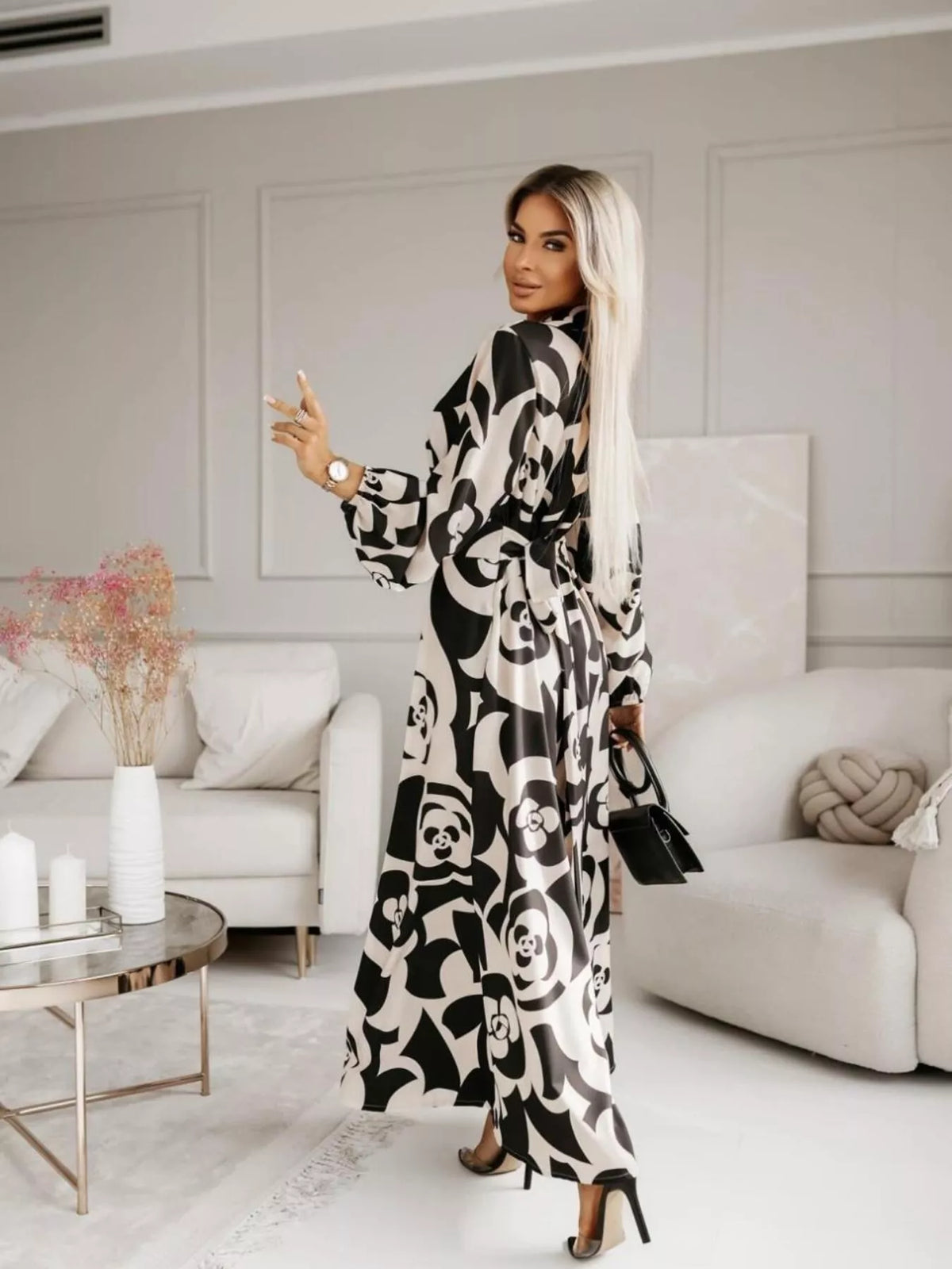 Printed button front maxi shirt dress side view