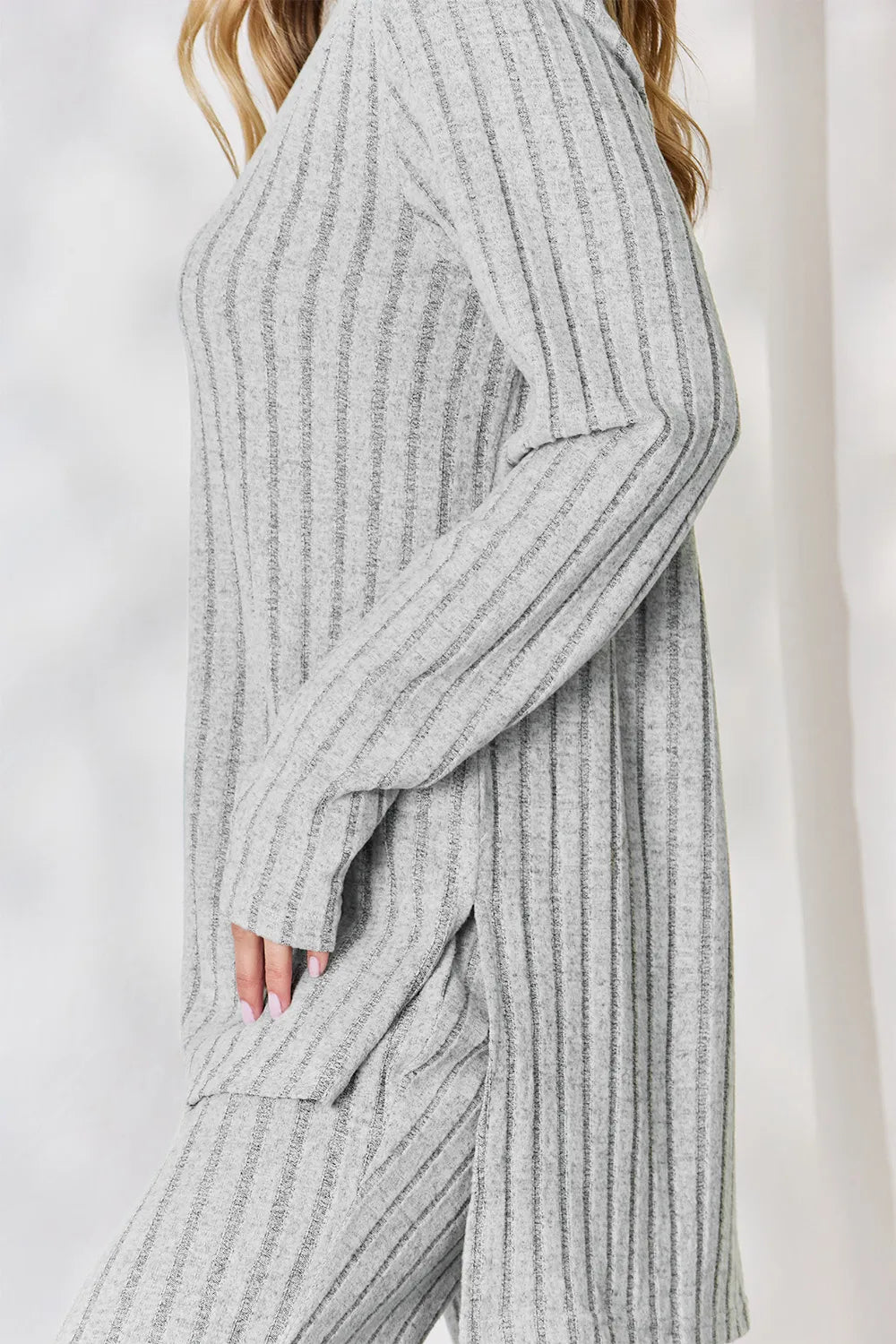 Basic Bae Basic Bae Full Size Ribbed High-Low Top and Wide Leg Pants Set