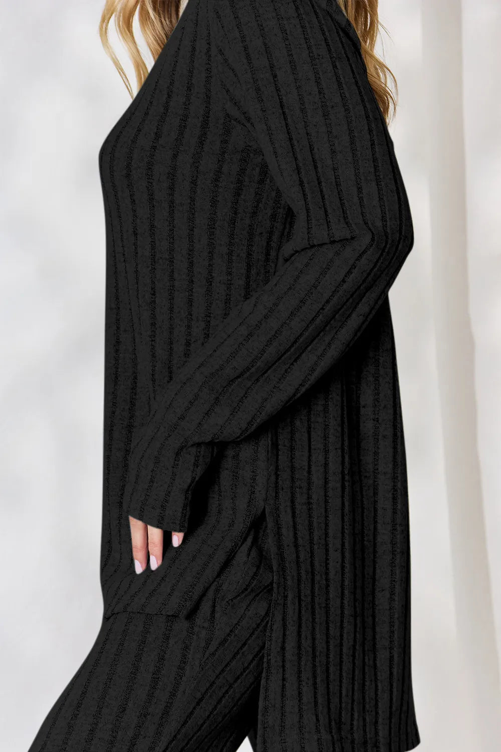 Basic Bae Basic Bae Full Size Ribbed High-Low Top and Wide Leg Pants Set