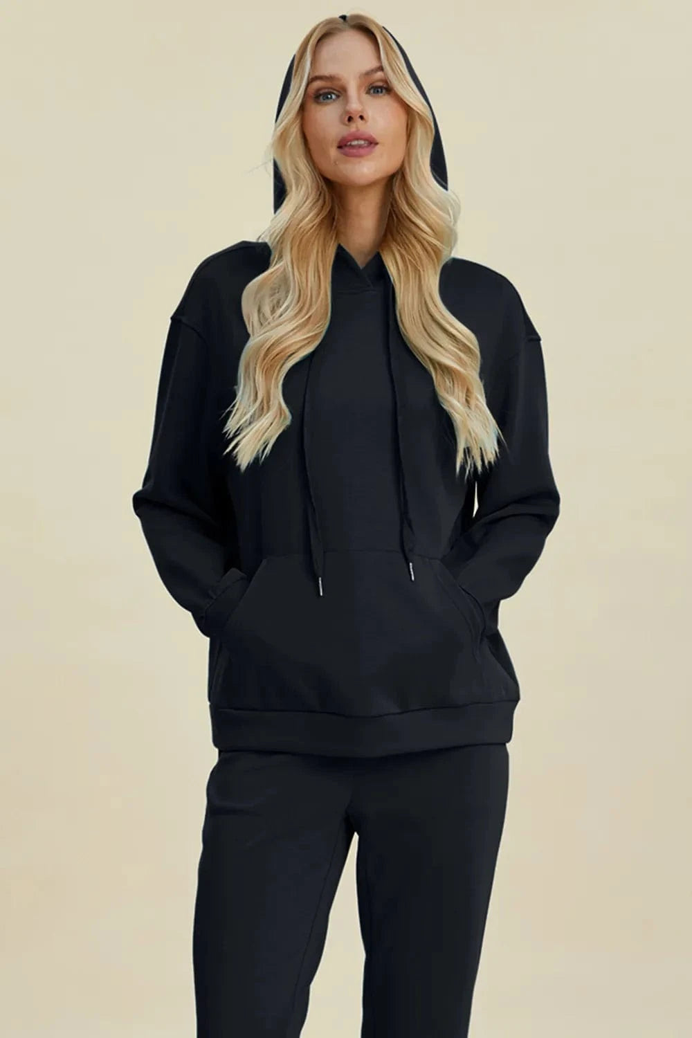 Basic Bae Dresses Black / S Basic Bae Full Size Air Scuba Drawstring Long Sleeve Hoodie with Kangaroo Pocket