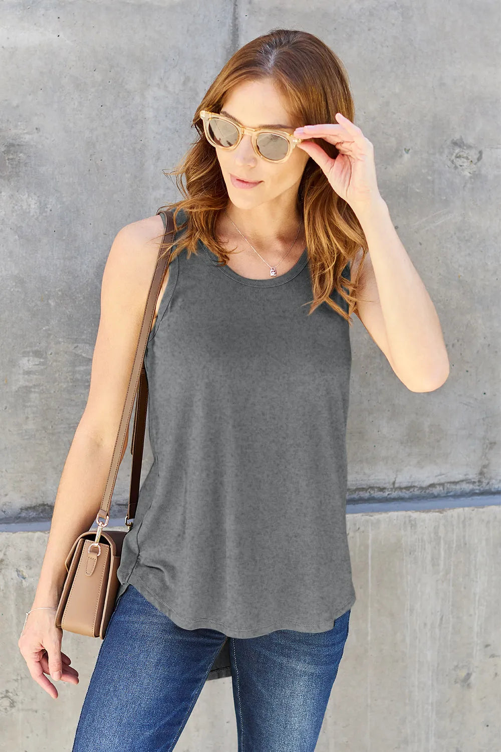 Basic Bae Gray / S Basic Bae Full Size Round Neck Curved Hem Tank