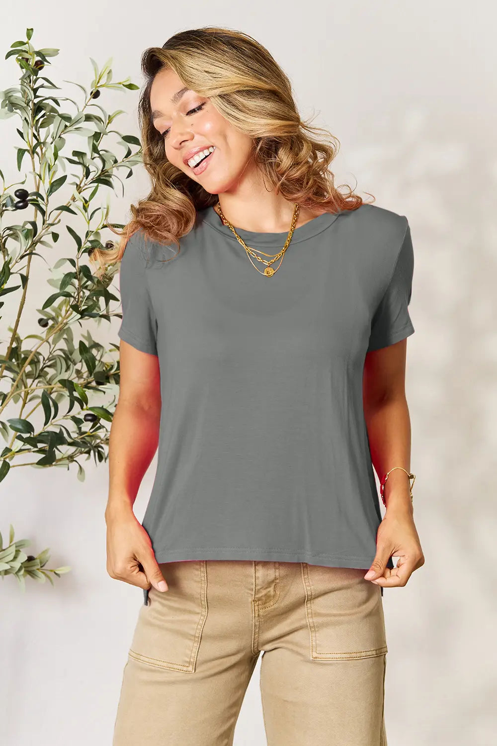 Basic Bae Gray / S Basic Bae Full Size Round Neck Short Sleeve T-Shirt