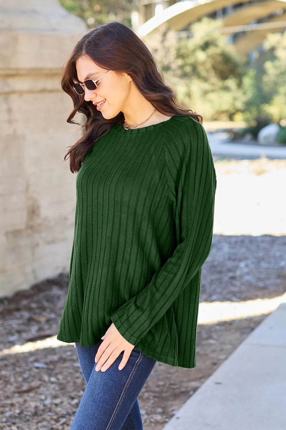 Basic Bae Knit Tops Basic Bae Full Size Ribbed Round Neck Long Sleeve Knit Top