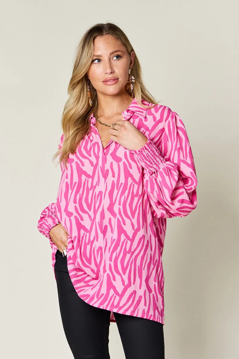Front body view of the ruched blouse