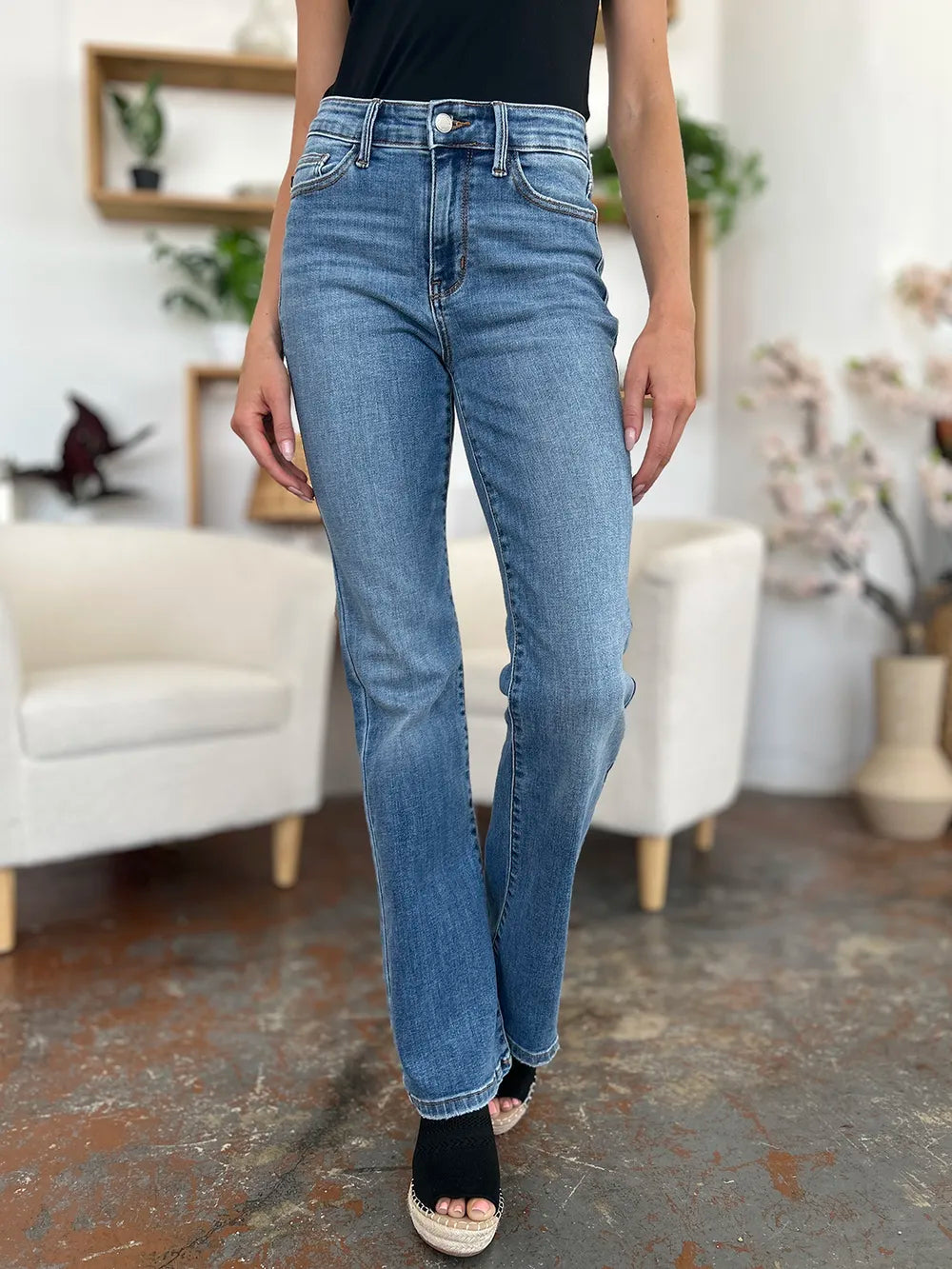 Judy Blue Mid Rise Straight Jeans back view