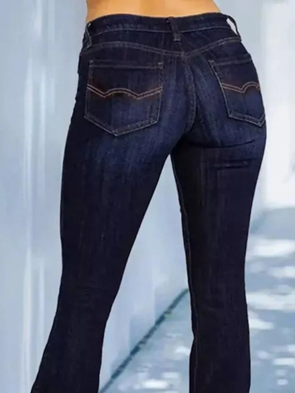 Side view of high waist flare denim