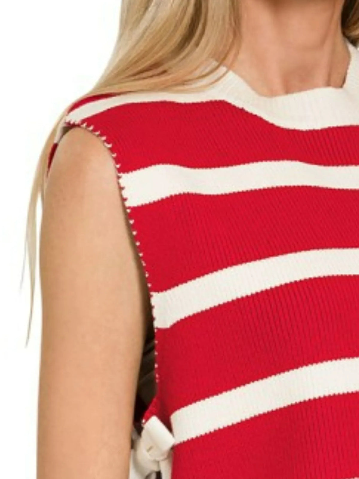Side Tie Striped Sweater Vest in Ruby side view