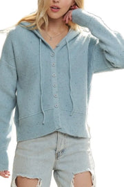 ADORA Hoodie Relaxed Fit Ribbed Cuffs Sweater Cardigan BLUE - Fashorio