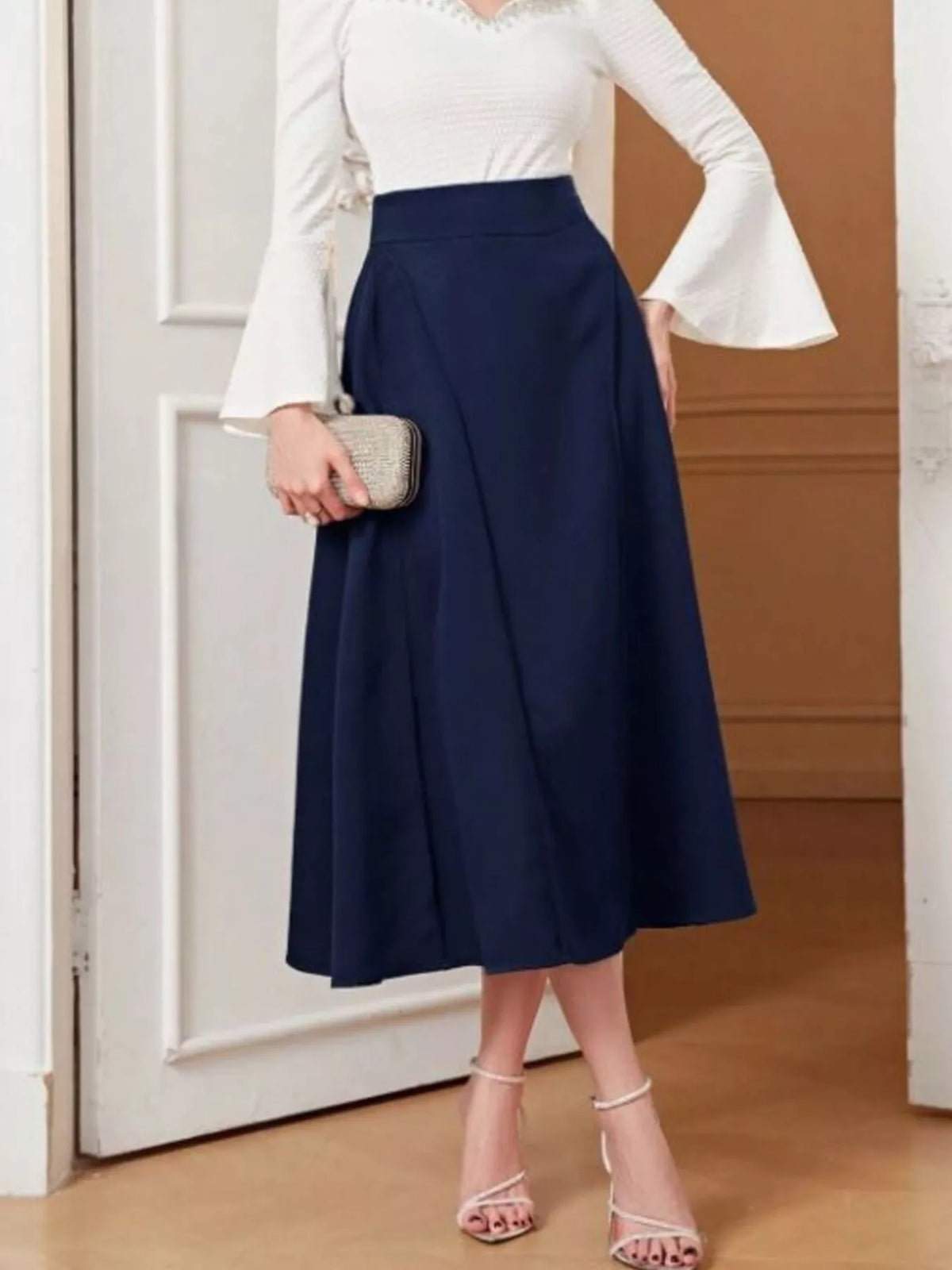Dark blue midi skirt back view