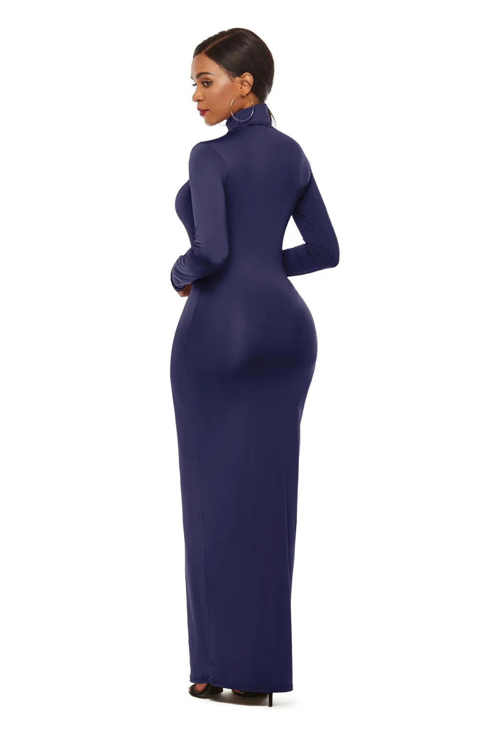 Bodycon maxi dress neckline close up
