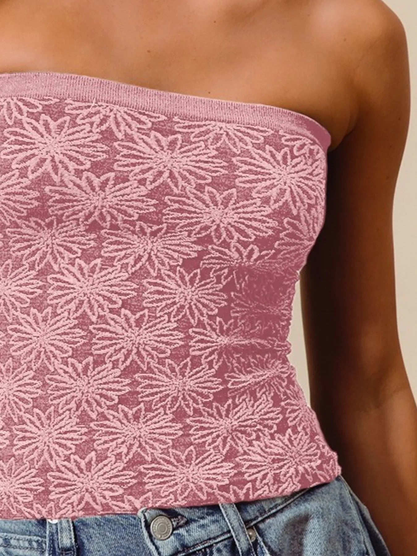 SO ME Jacquard Floral Two Tone Seamless Tube Top - Fashorio