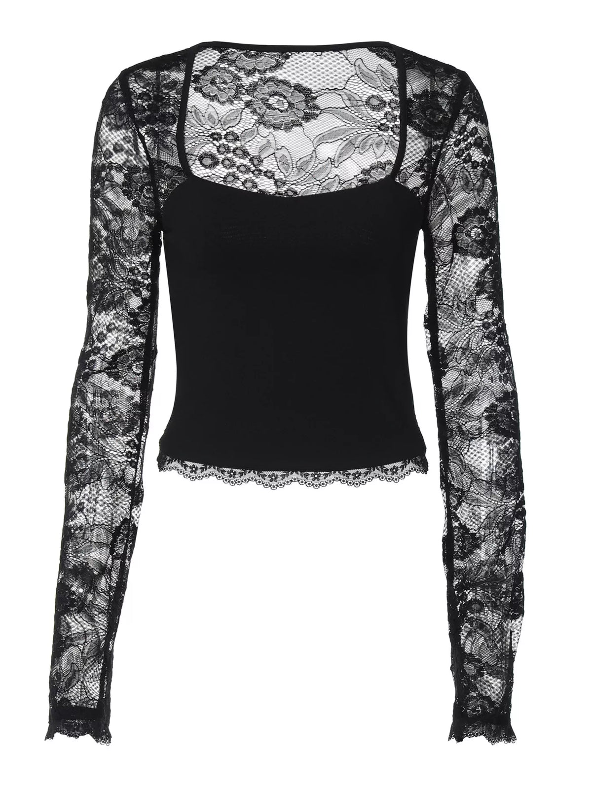 The lace sleeve tee shown in a white colorway