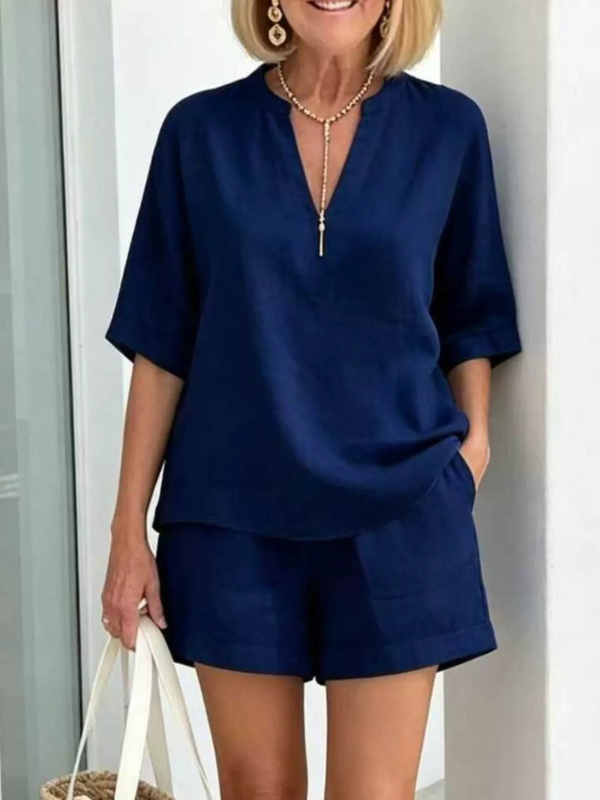 Top and shorts set styled with casual footwear