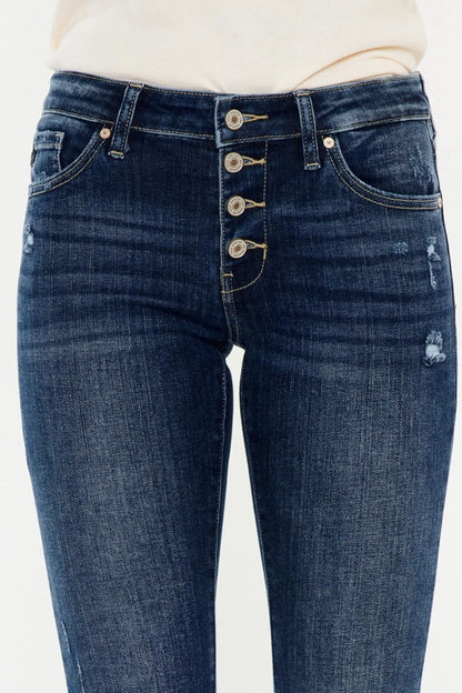 Kancan Mid Rise Button Fly Flare Jeans - Fashorio