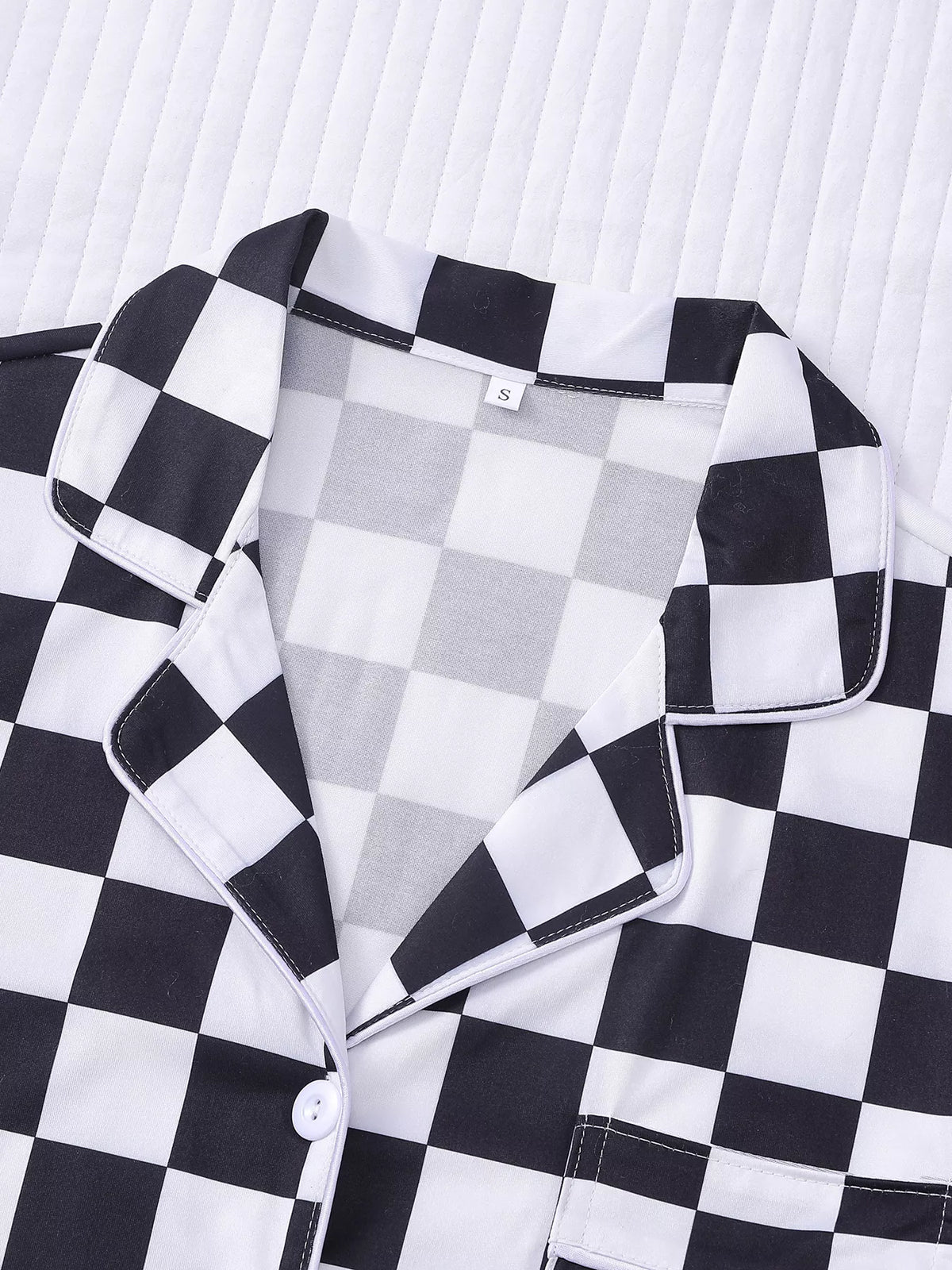 Checkered Print Button Up and Shorts Two Piece Set, view 8
