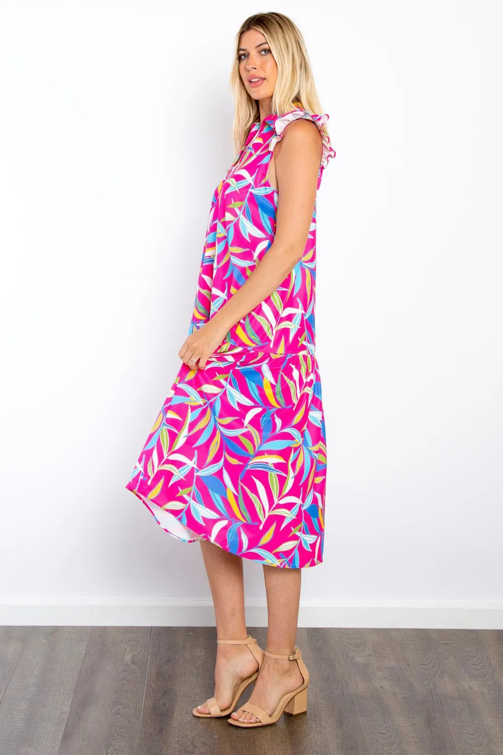 Print Ruffled Midi Dress with Pockets side view