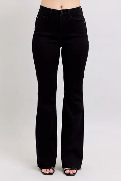 Judy Blue Full Size High Waist Star Seam Detail Flare Plus Size BK - Fashorio