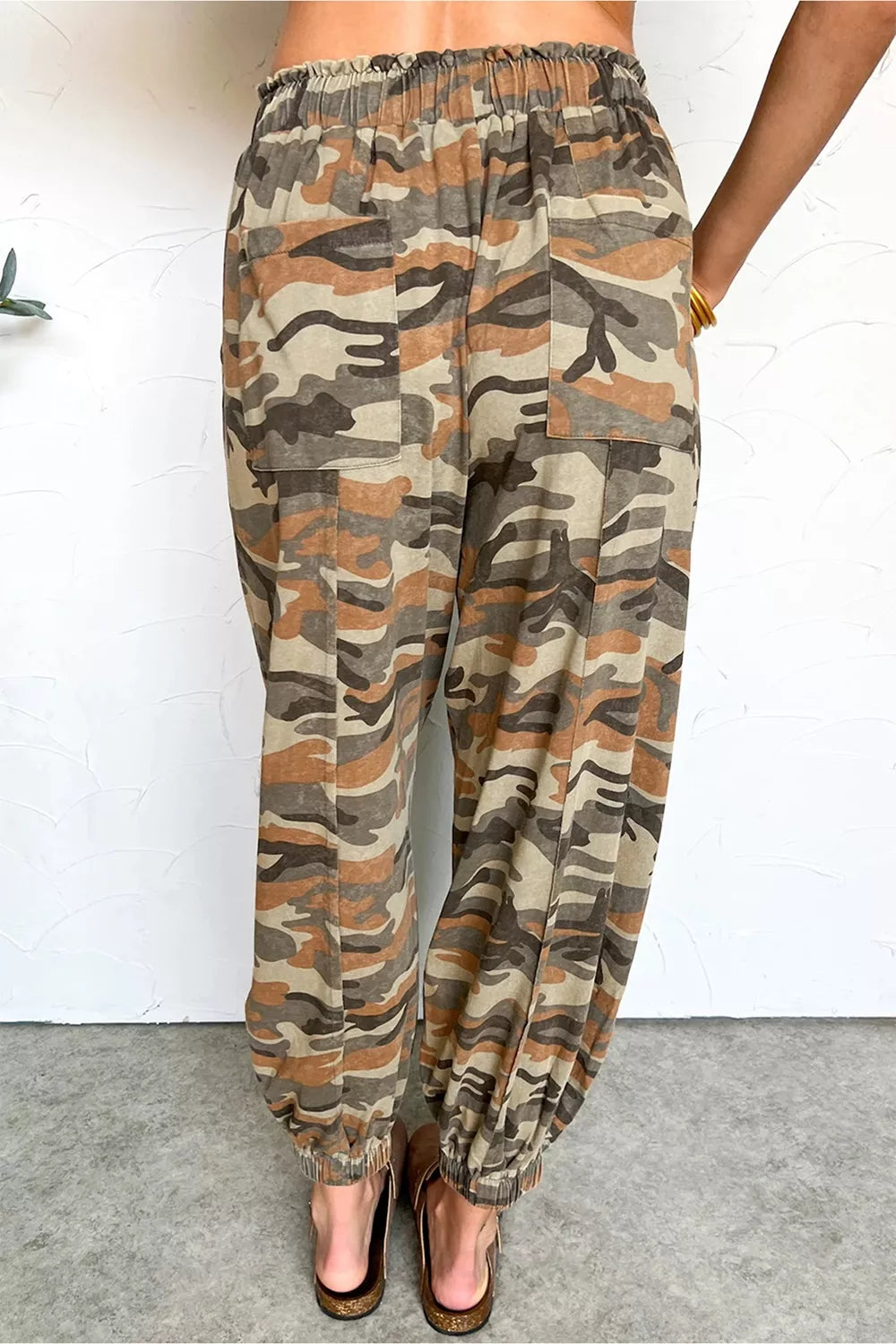 Camouflage joggers side view showing tapered leg