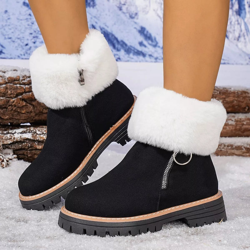 fuzzy ankle boots front view
