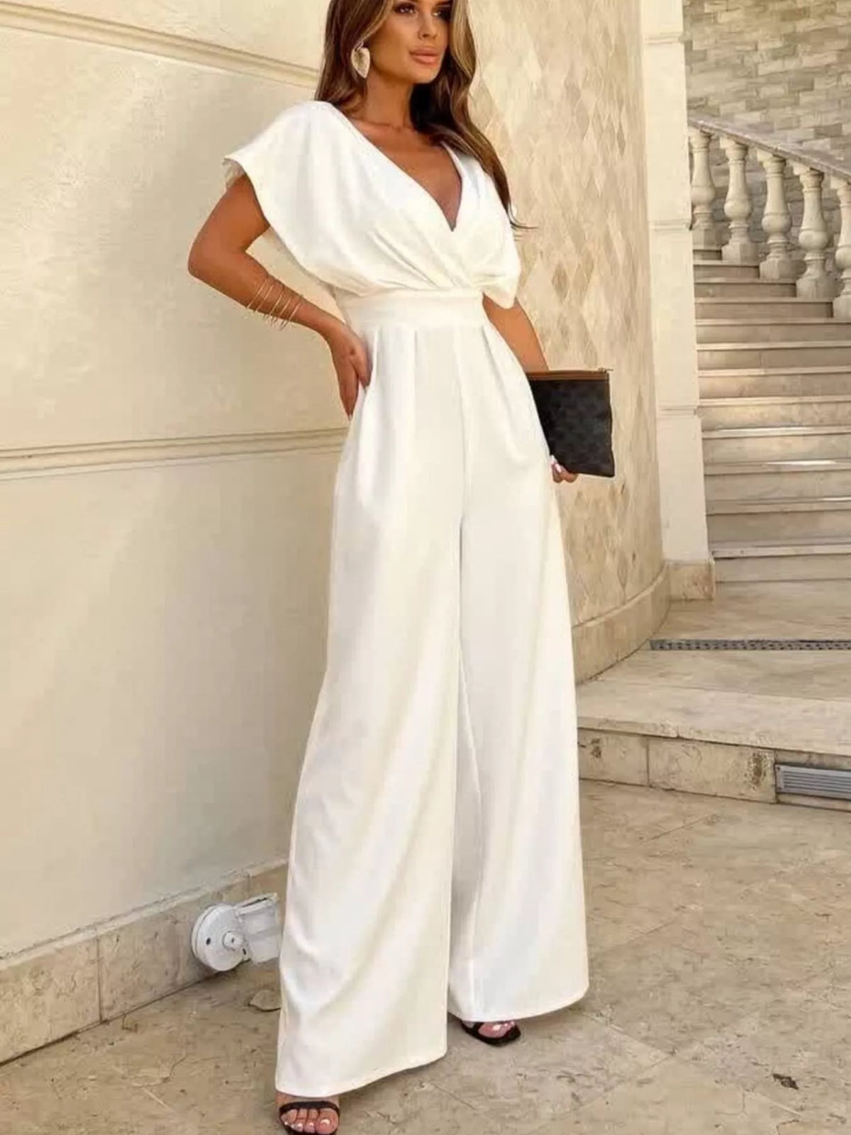 Surplice wide leg jumpsuit back view