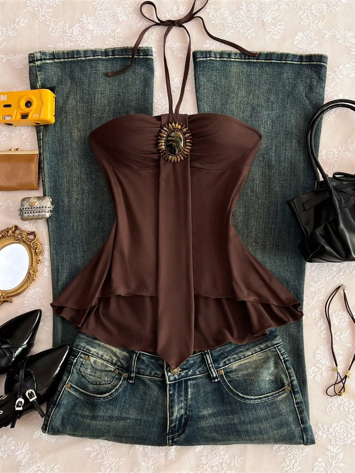 Front view of the halter cami in an alternate colour