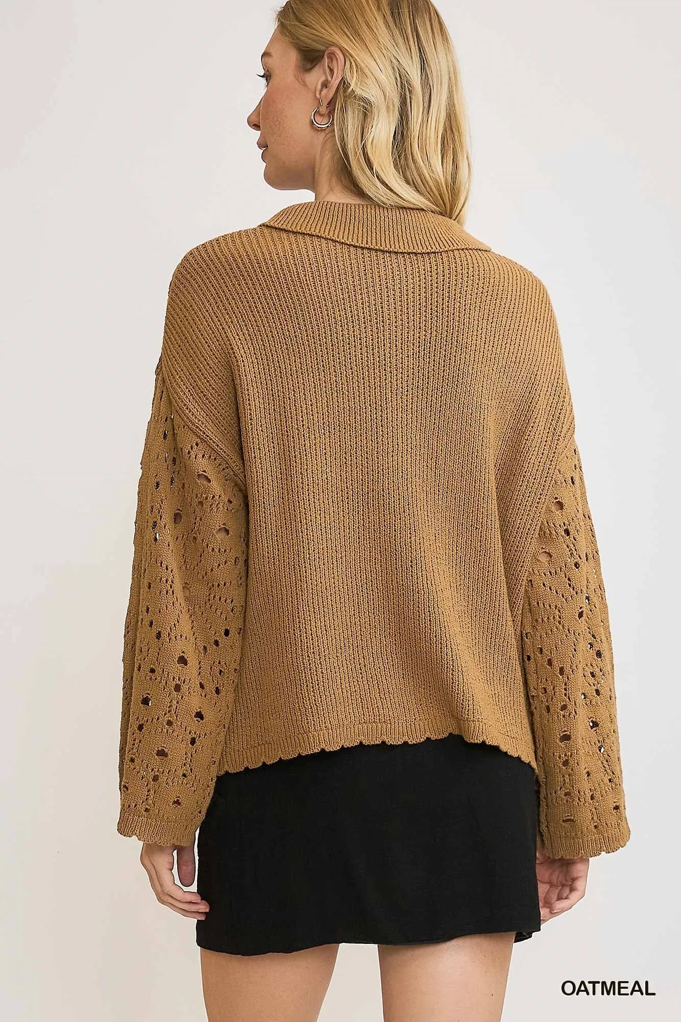 Umgee Crochet Button Down Knit Cardigan - Fashorio