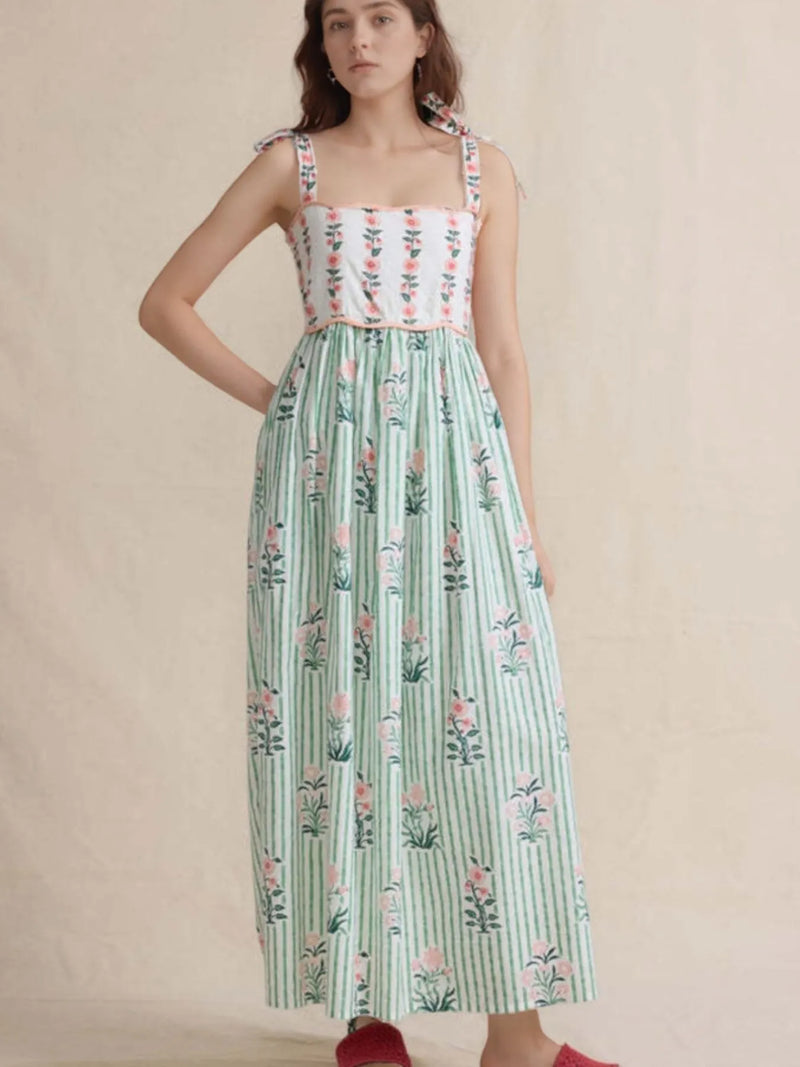 Floral striped cami maxi dress front view