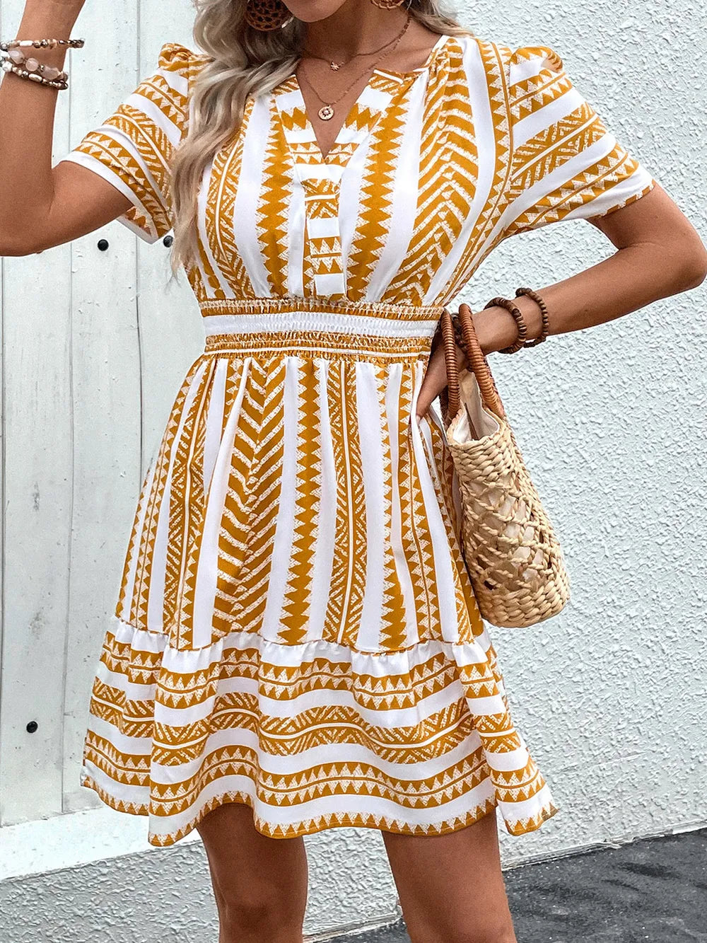 Mustard mini dress back view