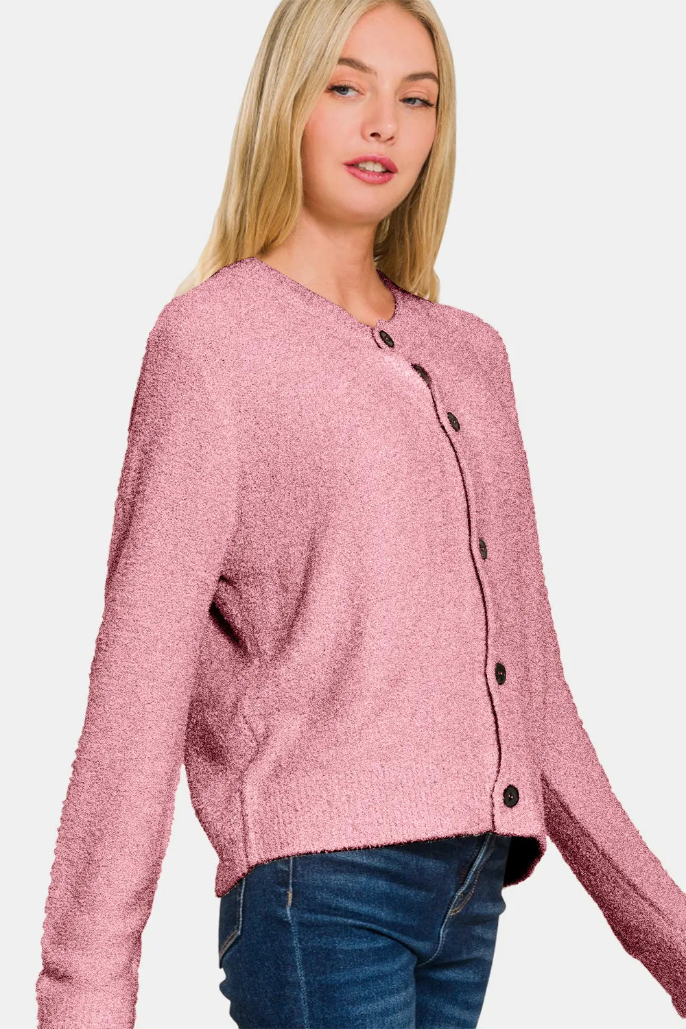 Zenana Button Down Long Sleeve Sweater Cardigan - Fashorio