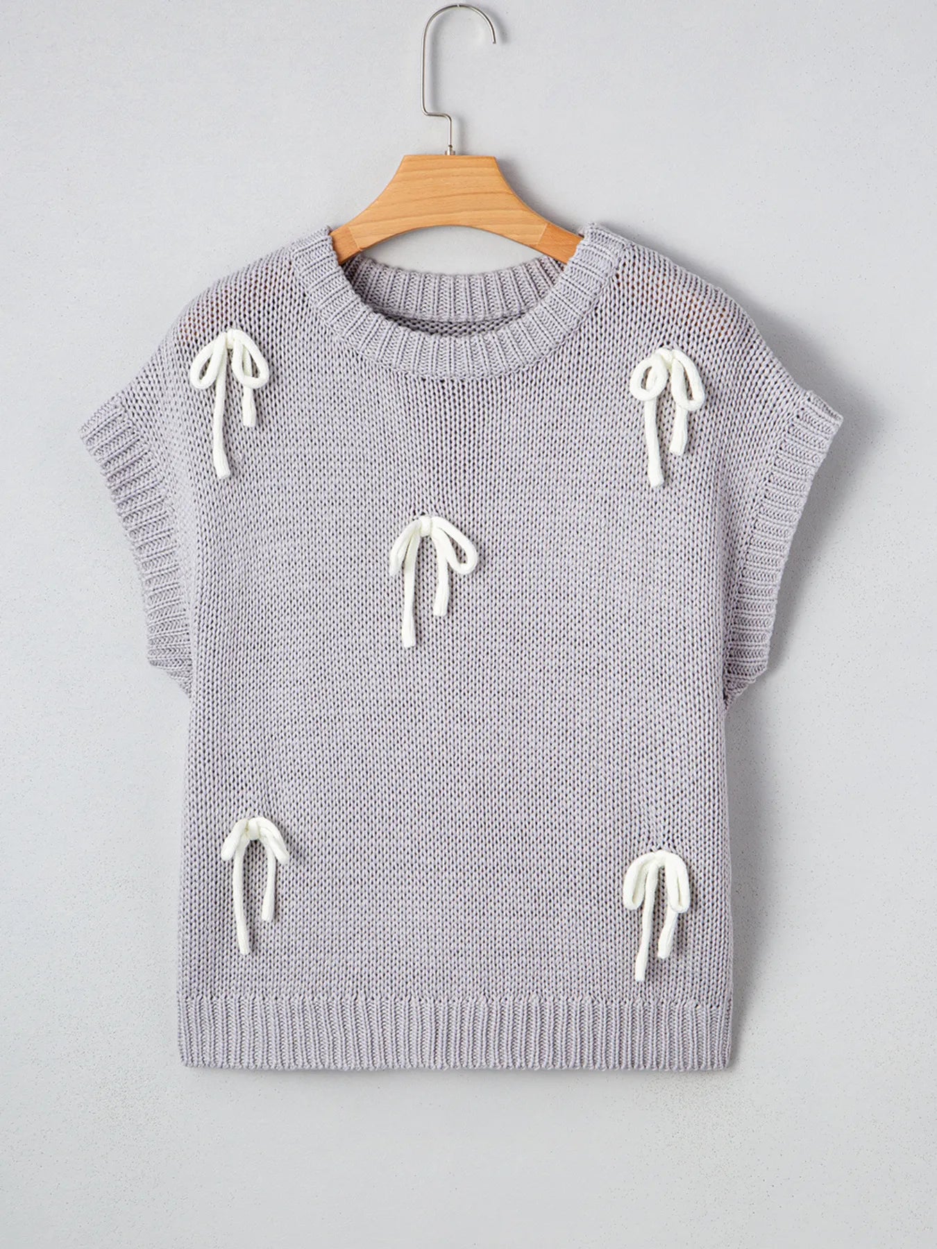 Bow Round Neck Short Sleeve Sweater - Fashorio