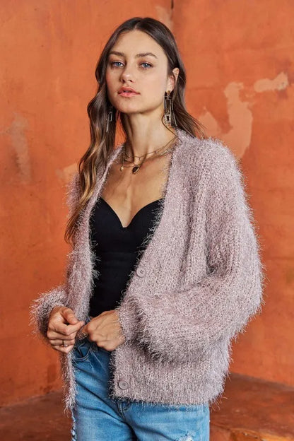 ADORA Fuzzy Sweater Cardigan - Fashorio