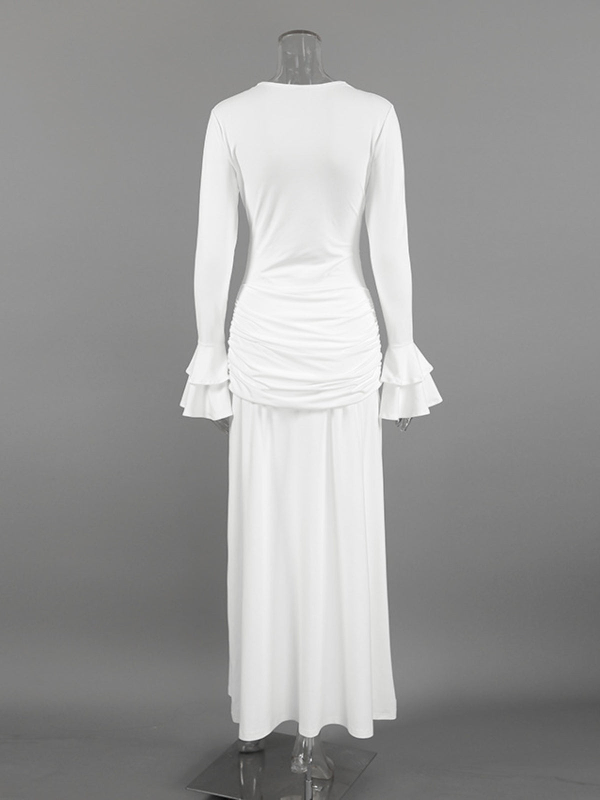white lace trim long sleeve maxi dress styled look