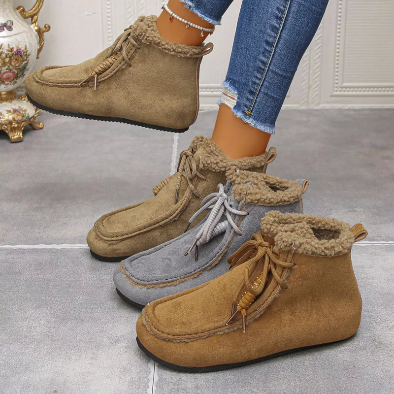 Lace up flat ankle boots front view
