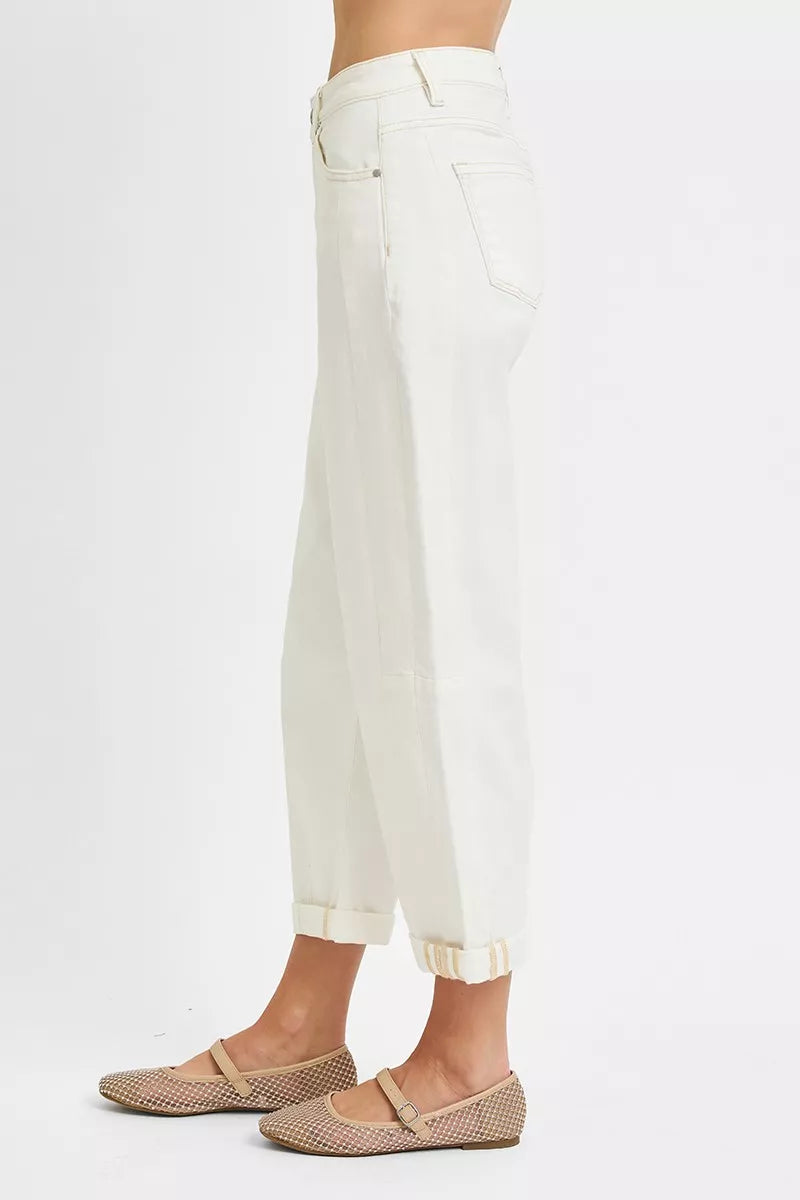 RISEN high rise barrel jeans back view