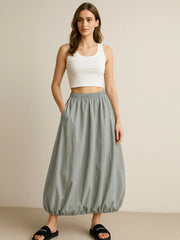 Elastic Waist Bubble Hem Maxi Skirt Light Green One Size - Fashorio
