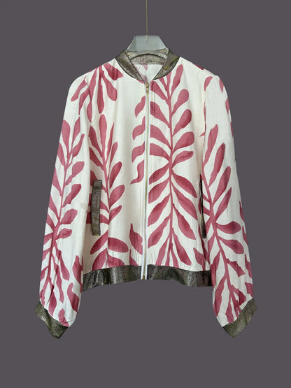 Printed Zip Up Long Sleeve Jacket - Fashorio