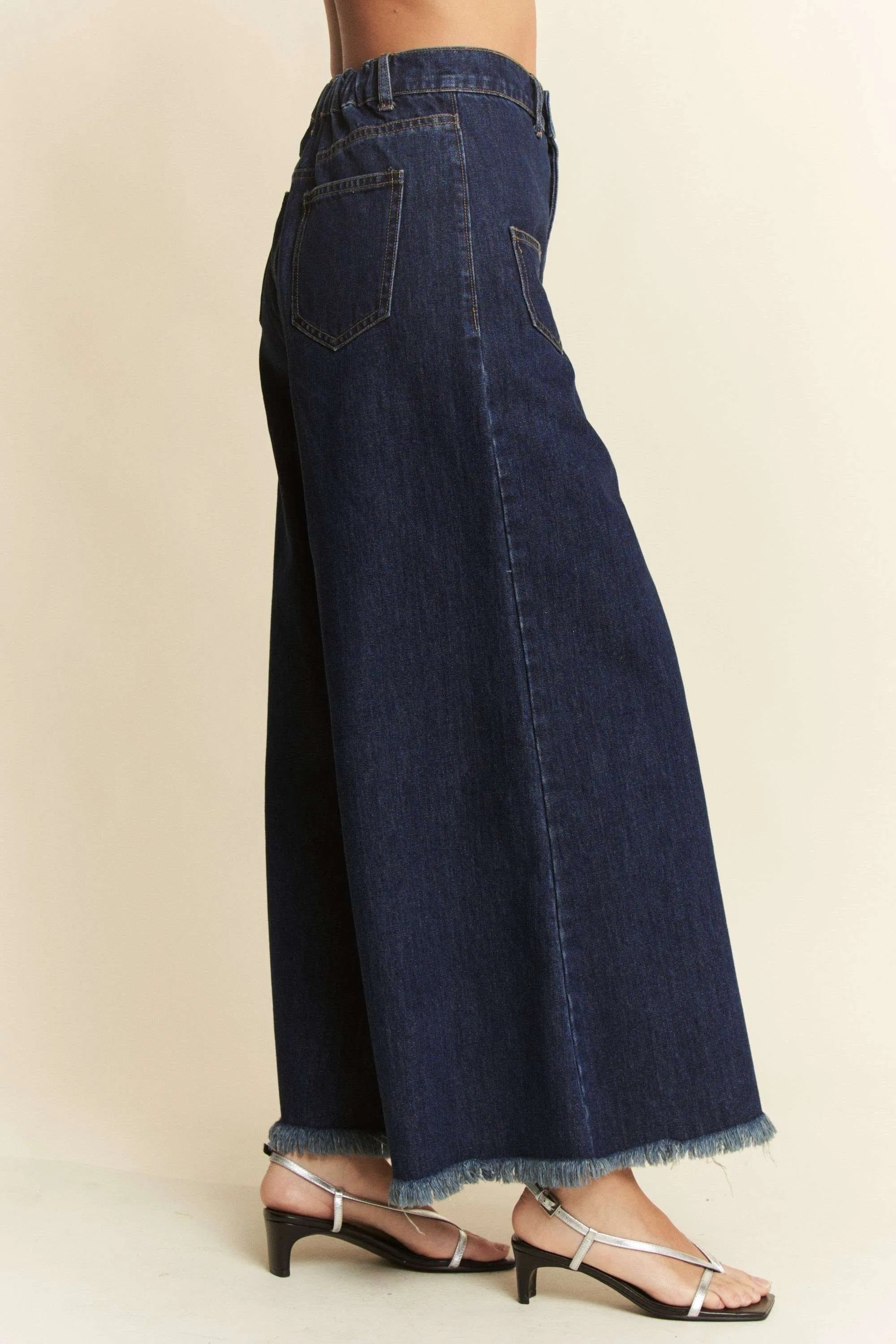 Davi & Dani Patch Pocket Wide Leg Culotte Jeans - Fashorio