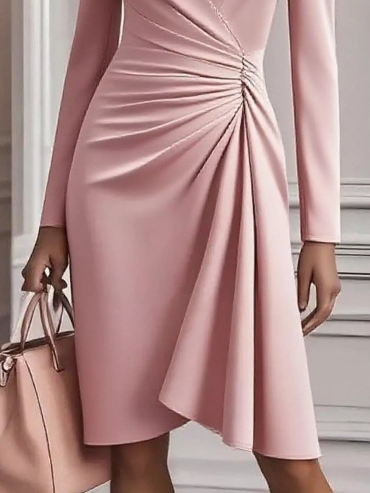Ruched Surplice Long Sleeve Dress side view