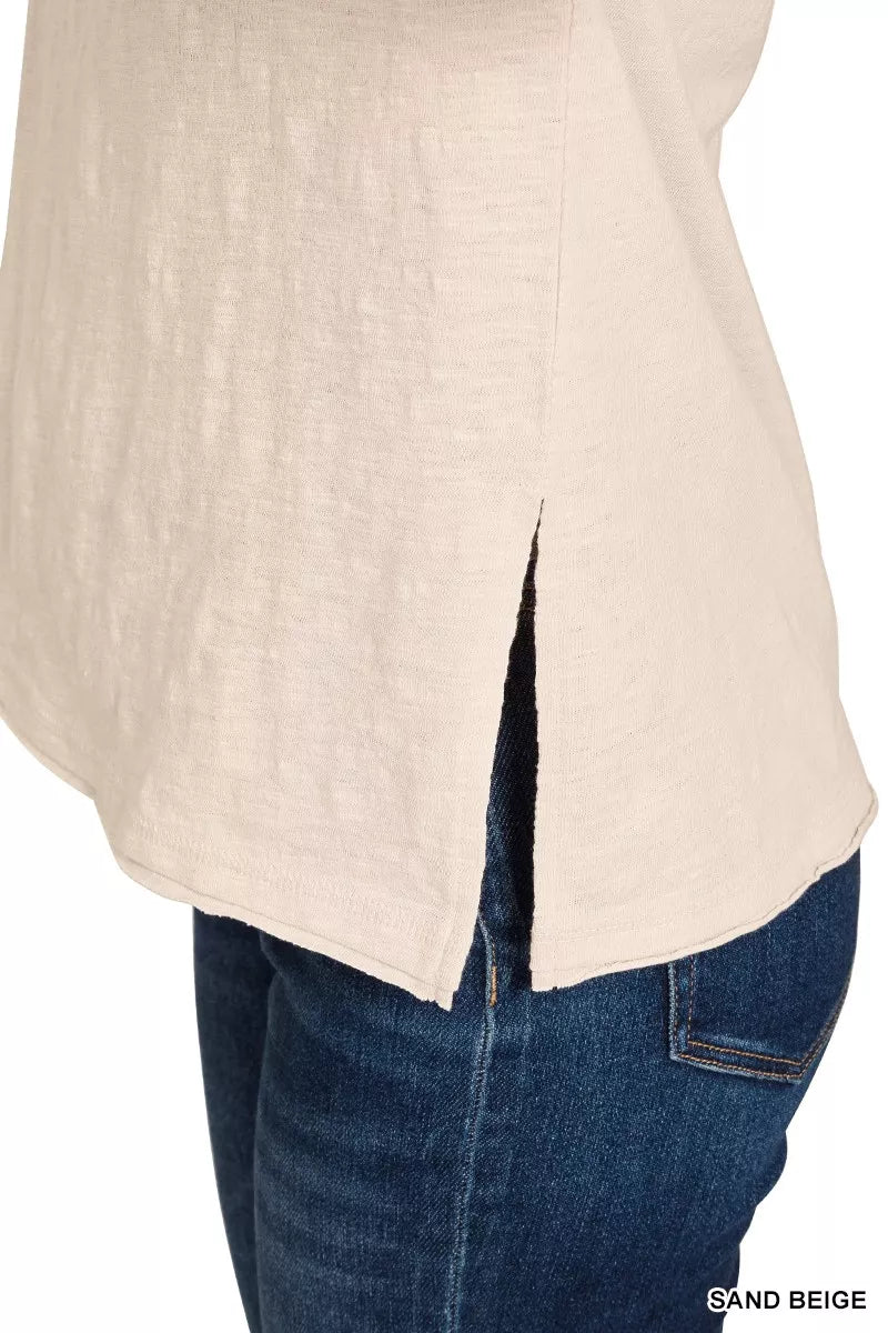 Sand beige cotton slub tee fabric detail